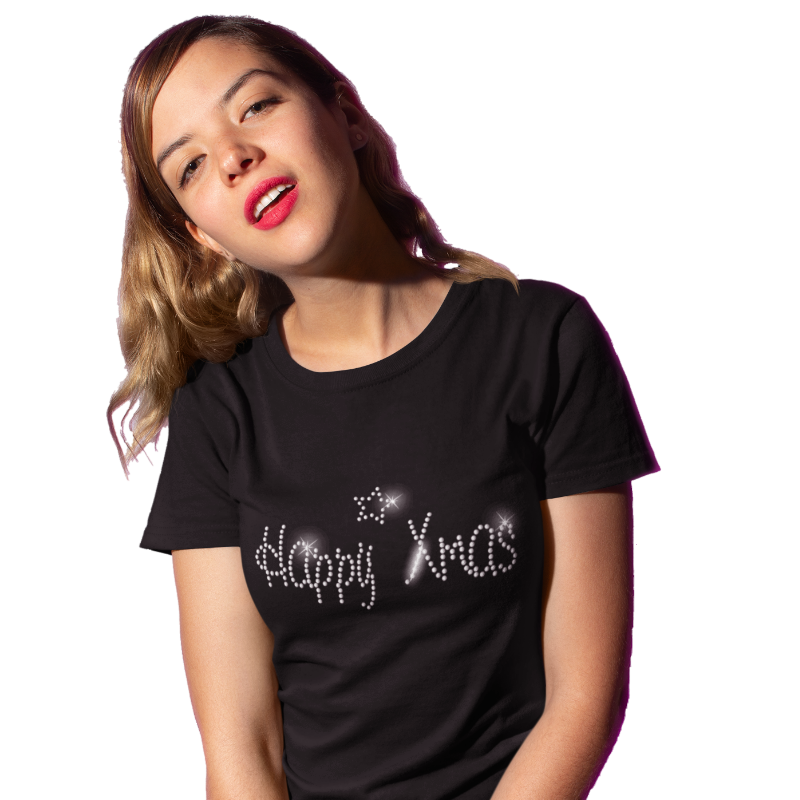 Happy Xmas Crystal Rhinestone T-Shirt or Vest - Crystal Design 4 U
