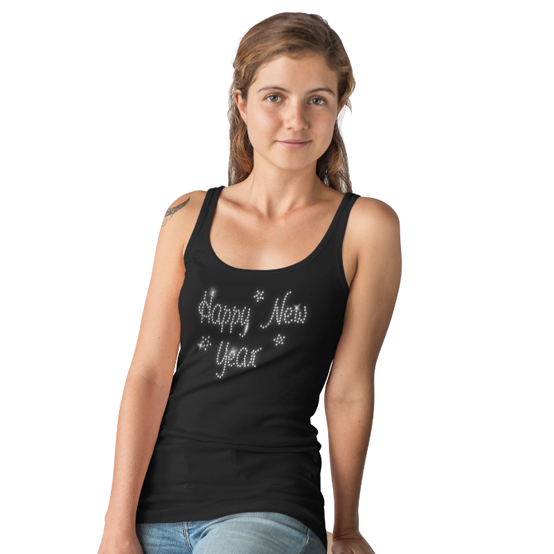 Happy New Year Crystal Rhinestone T-Shirt or Vest - Crystal Design 4 U