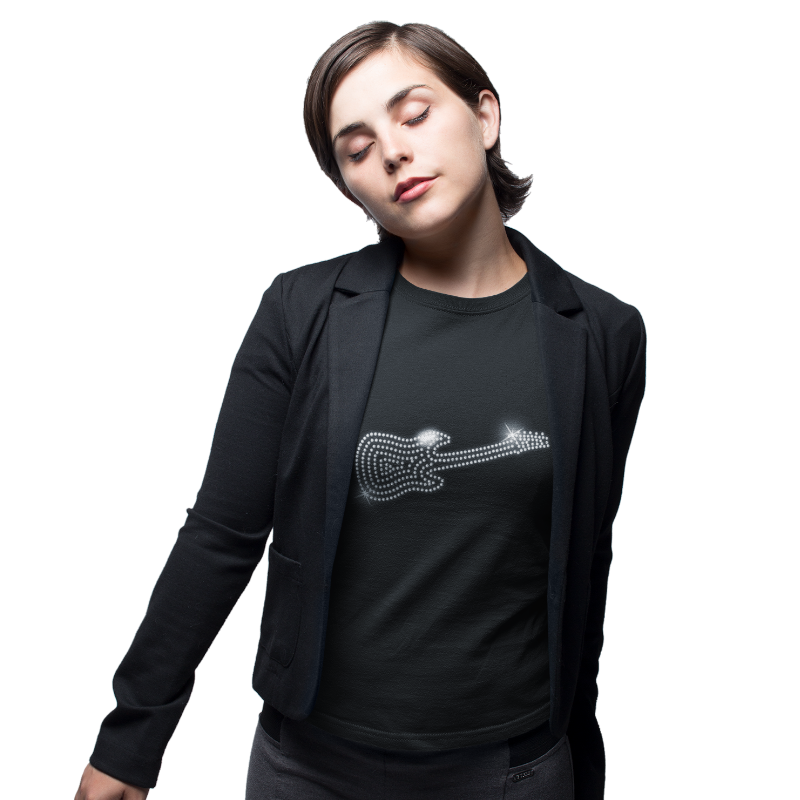 Guitar Crystal Rhinestone Ladies T-Shirt or Vest - Crystal Design 4 U