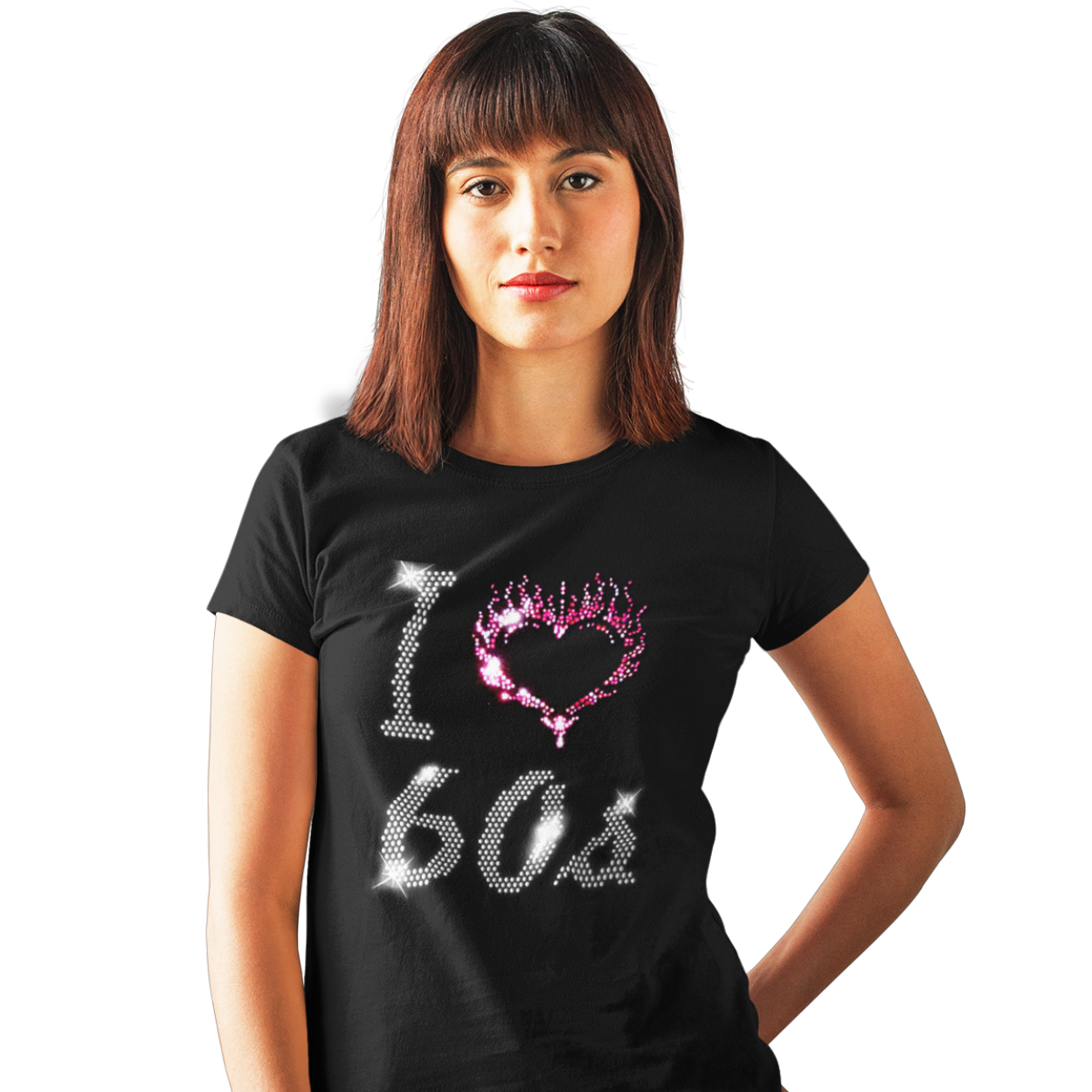 I Love 60s Sixties Crystal Rhinestone Design Ladies T-Shirts or Vests - Crystal Design 4 U