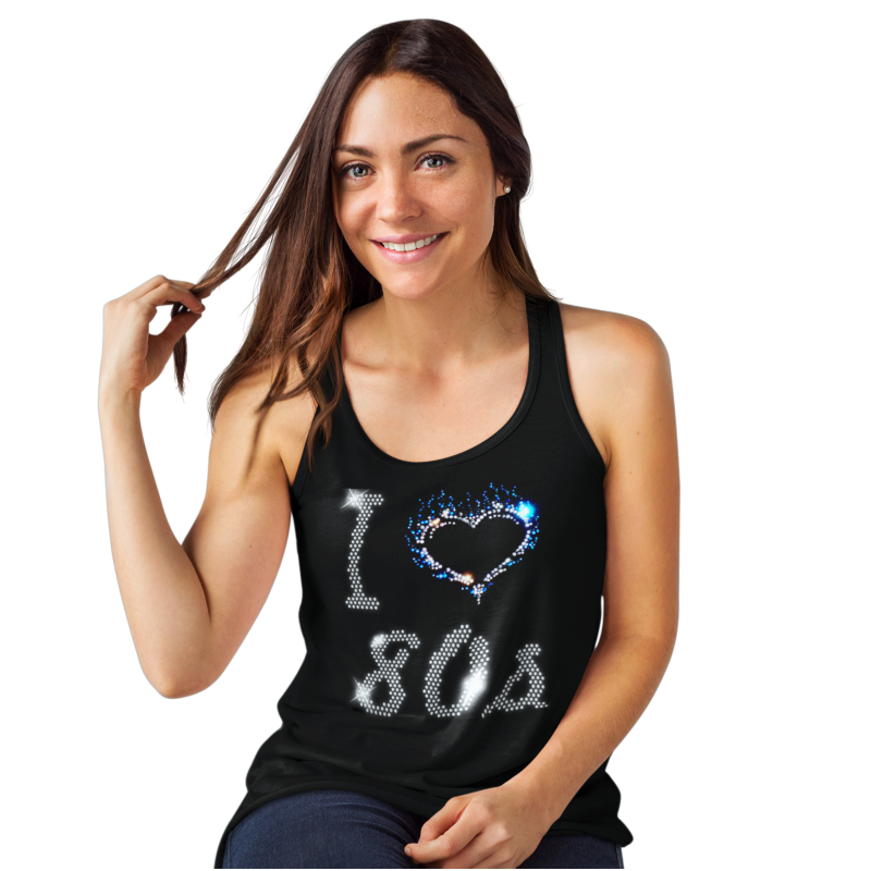 I Love Eighties 80s Crystal Rhinestone Design Ladies T-Shirts or Vests - Crystal Design 4 U