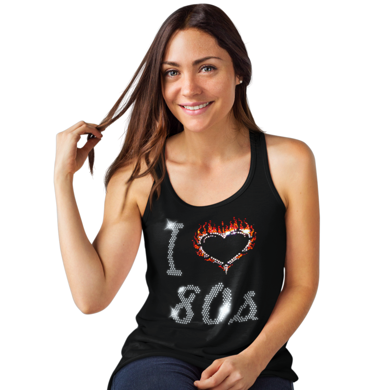 I Love Eighties 80s Crystal Rhinestone Design Ladies T-Shirts or Vests - Crystal Design 4 U