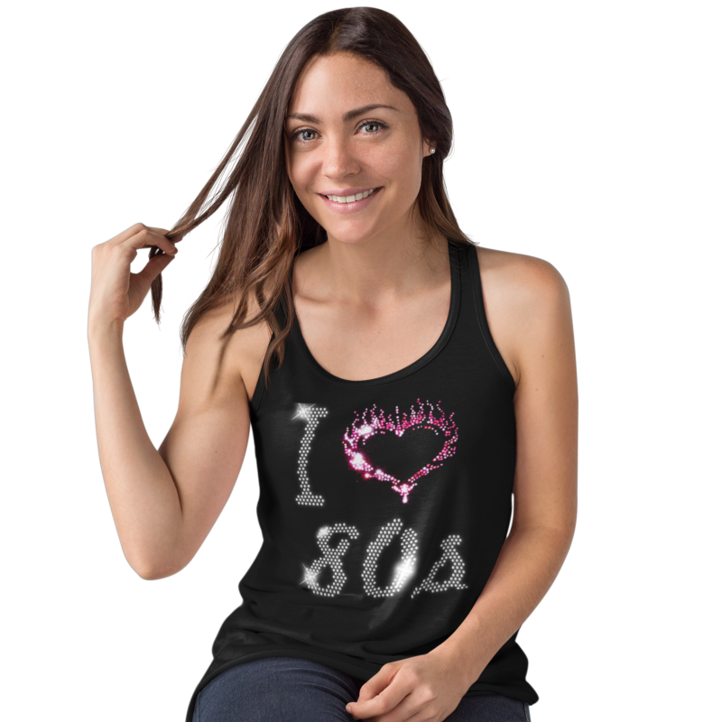 I Love Eighties 80s Crystal Rhinestone Design T-Shirts or Vests - Crystal Design 4 U