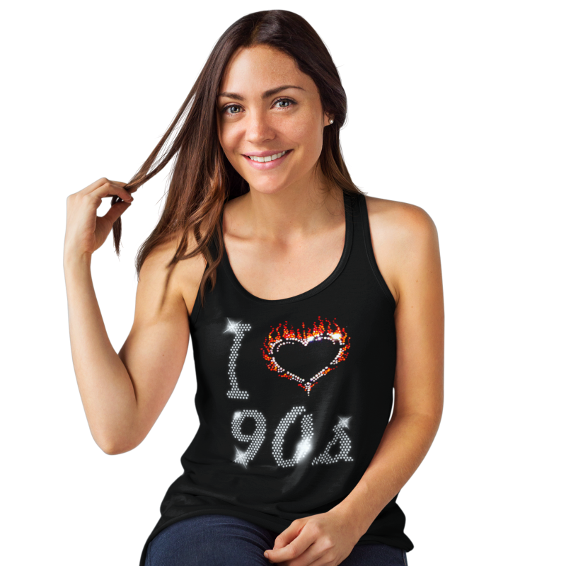 I Love Nineties 90s Crystal Rhinestone Design Ladies T-Shirts or Vests - Crystal Design 4 U