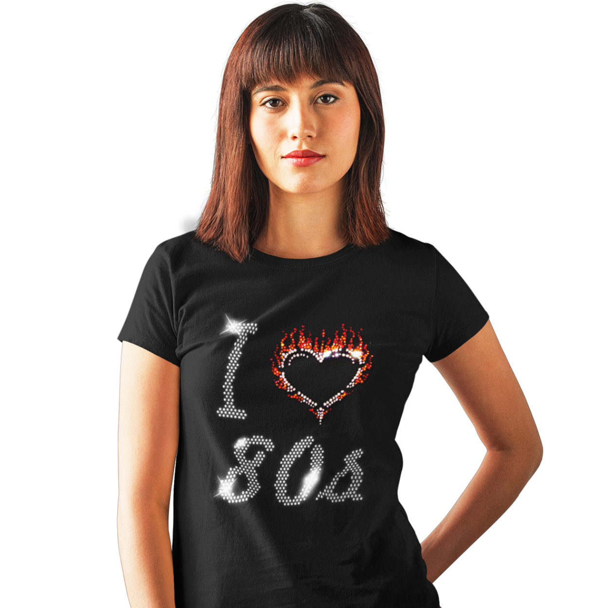 I Love Eighties 80s Crystal Rhinestone Design Ladies T-Shirts or Vests - Crystal Design 4 U