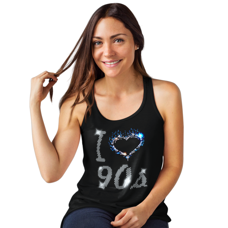 I Love Nineties 90s Crystal Rhinestone Design Ladies T-Shirts or Vests - Crystal Design 4 U