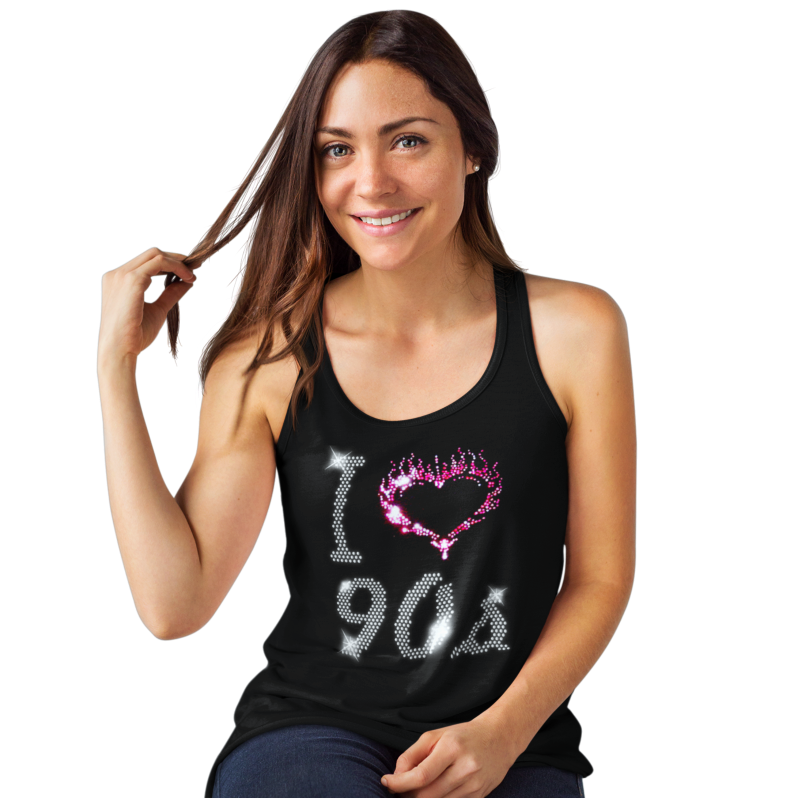 I Love Nineties 90s Crystal Rhinestone Design Ladies T-Shirts or Vests - Crystal Design 4 U