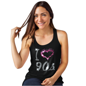 I Love Nineties 90s Crystal Rhinestone Design Ladies T-Shirts or Vests - Crystal Design 4 U