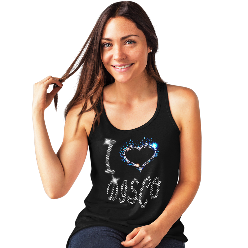 I Love Disco Crystal Rhinestone Design Ladies T-Shirts or Vests - Crystal Design 4 U