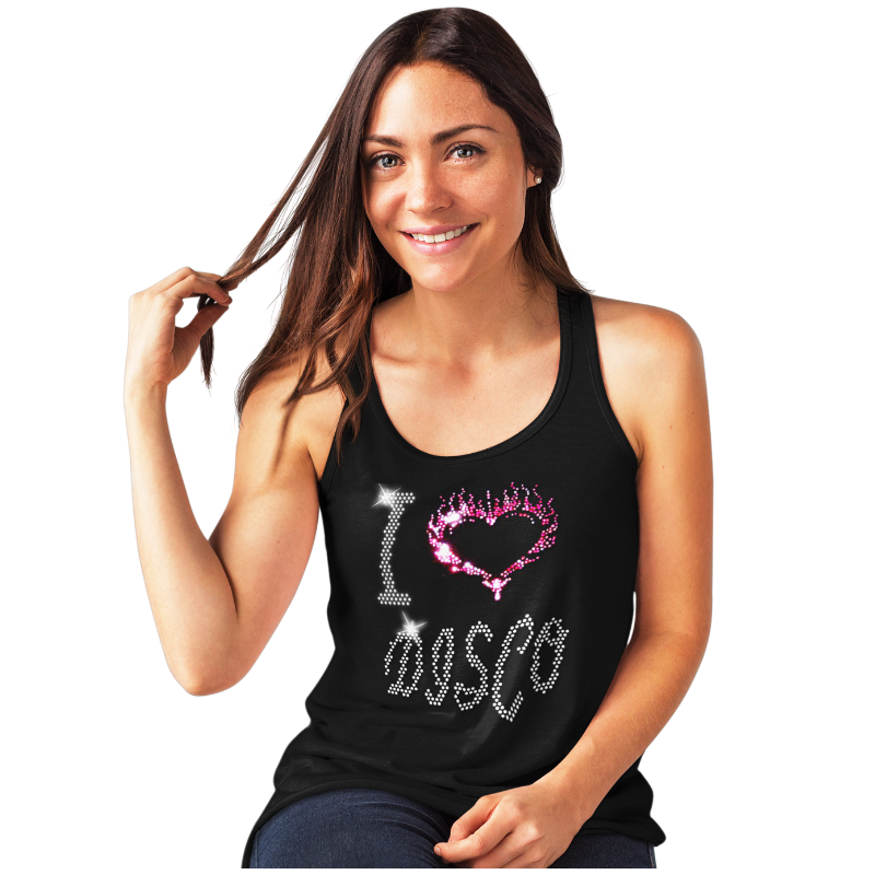 I Love Disco Crystal Rhinestone Design Ladies T-Shirts or Vests - Crystal Design 4 U