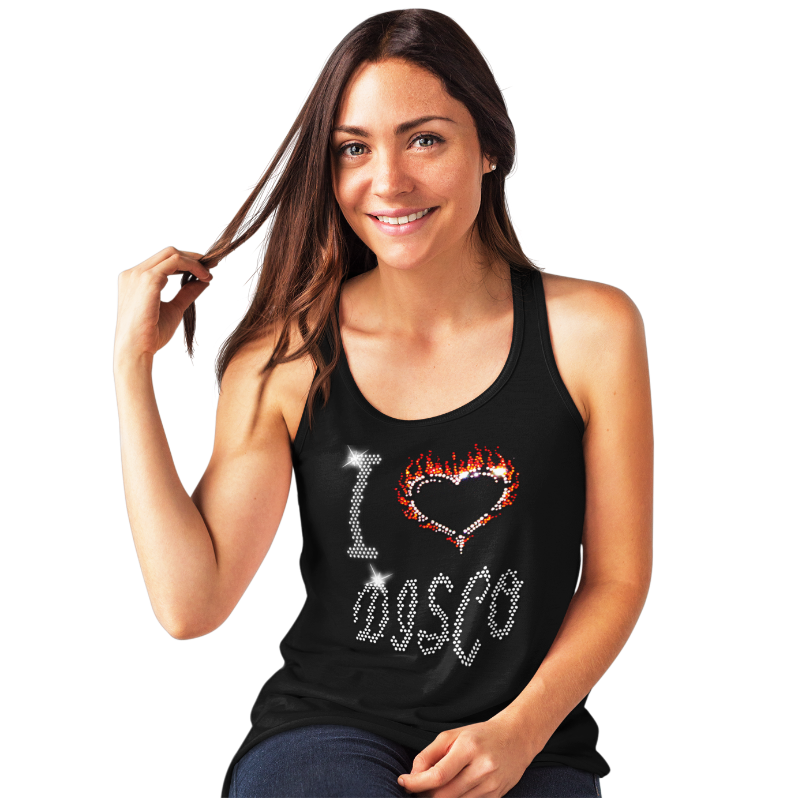 I Love Disco Crystal Rhinestone Design Ladies T-Shirts or Vests - Crystal Design 4 U