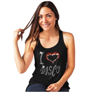 I Love Disco Crystal Rhinestone Design Ladies T-Shirts or Vests - Crystal Design 4 U
