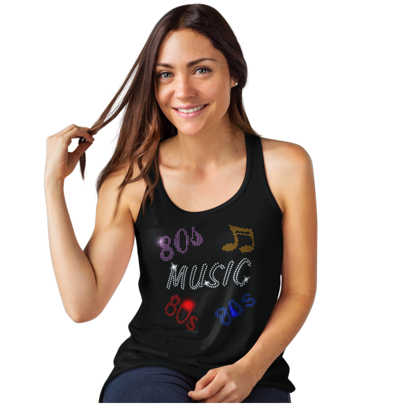 Eighties 80s Music Rhinestud Design Ladies T-Shirts or Vests - Crystal Design 4 U