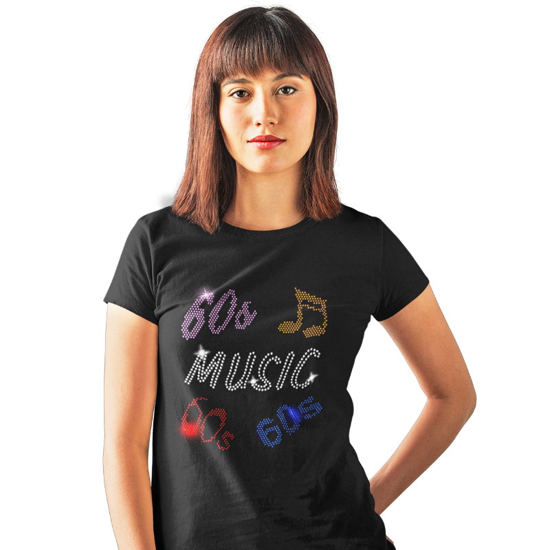 60s Music Rhinestud Design Ladies T-Shirts or Vests - Crystal Design 4 U