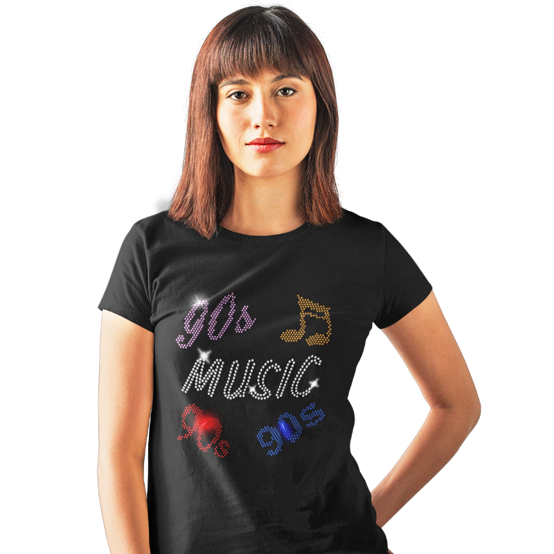 90s Music Rhinestud Design Ladies T-Shirts or Vests - Crystal Design 4 U