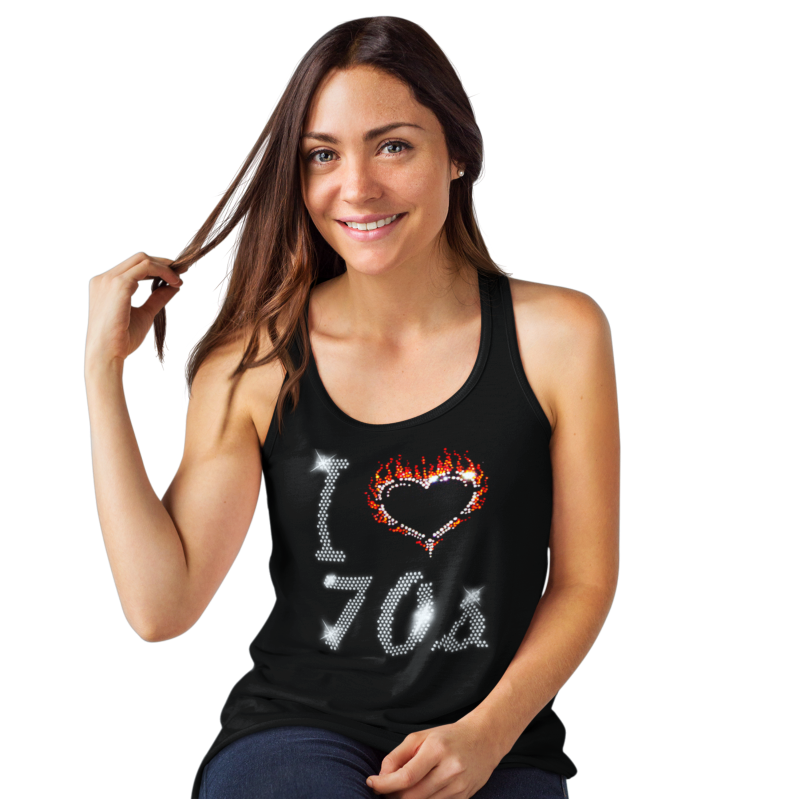 I Love Seventies 70s Crystal Rhinestone Design Ladies T-Shirts or Vests - Crystal Design 4 U