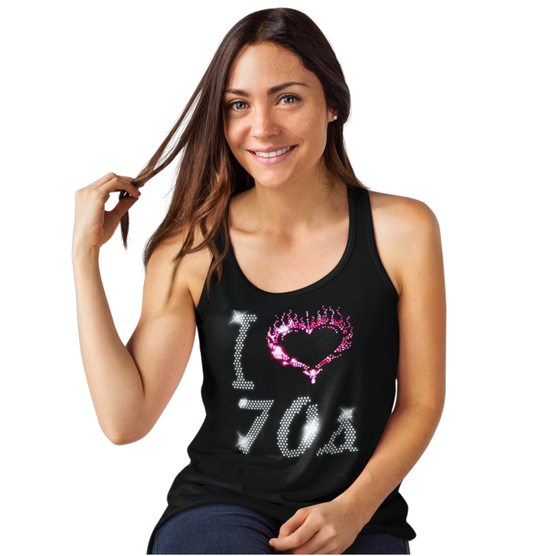 I Love Seventies 70s Crystal Rhinestone Design Ladies T-Shirts or Vests - Crystal Design 4 U