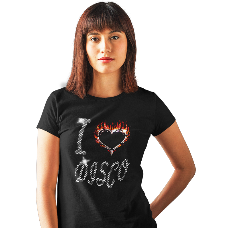 I Love Disco Crystal Rhinestone Design Ladies T-Shirts or Vests - Crystal Design 4 U