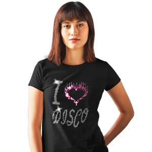 I Love Disco Crystal Rhinestone Design Ladies T-Shirts or Vests - Crystal Design 4 U