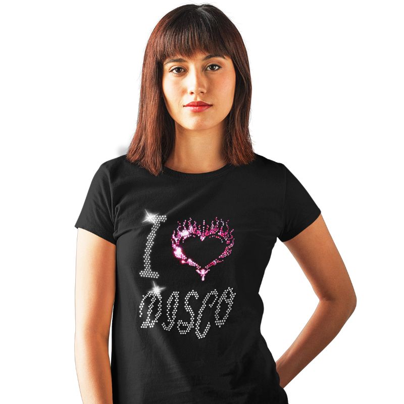 I Love Disco Crystal Rhinestone Design Ladies T-Shirts or Vests - Crystal Design 4 U