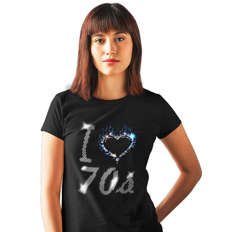 I Love Seventies 70s Crystal Rhinestone Design Ladies T-Shirts or Vests - Crystal Design 4 U