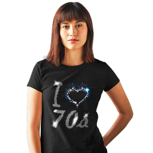 I Love Seventies 70s Crystal Rhinestone Design Ladies T-Shirts or Vests - Crystal Design 4 U