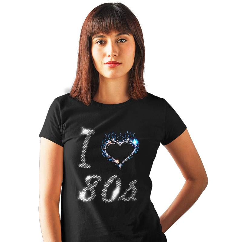 I Love Eighties 80s Crystal Rhinestone Design Ladies T-Shirts or Vests - Crystal Design 4 U