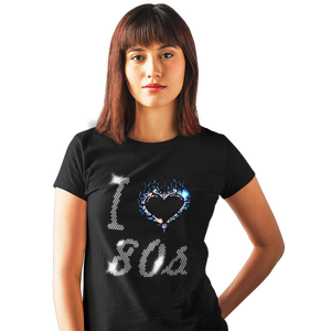I Love Eighties 80s Crystal Rhinestone Design Ladies T-Shirts or Vests - Crystal Design 4 U