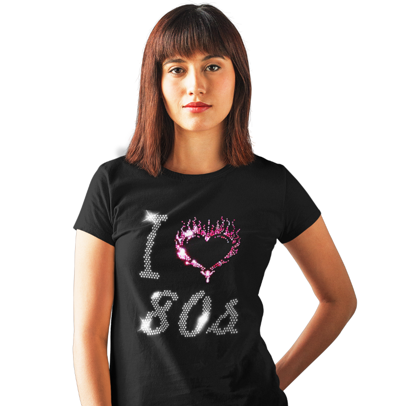 I Love Eighties 80s Crystal Rhinestone Design Ladies T-Shirts or Vests - Crystal Design 4 U
