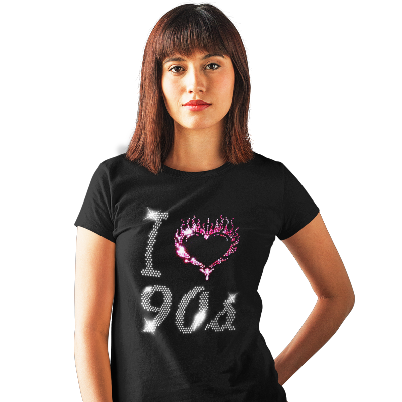 I Love Nineties 90s Crystal Rhinestone Design Ladies T-Shirts or Vests - Crystal Design 4 U