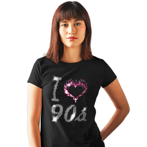 I Love Nineties 90s Crystal Rhinestone Design Ladies T-Shirts or Vests - Crystal Design 4 U