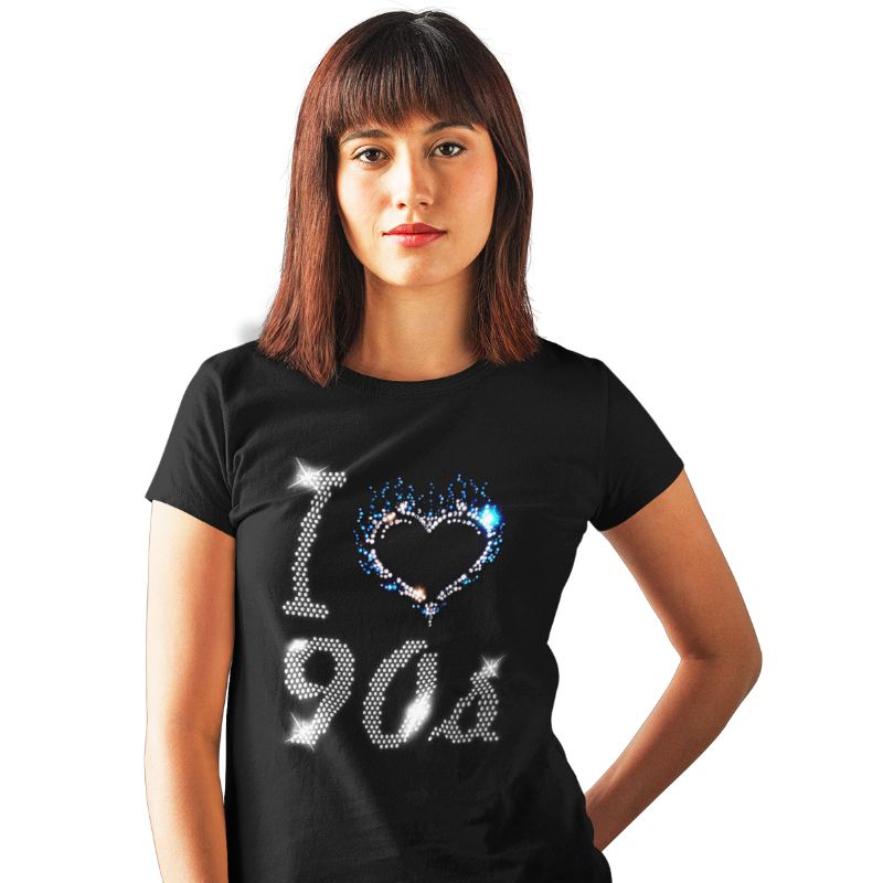 I Love Nineties 90s Crystal Rhinestone Design Ladies T-Shirts or Vests - Crystal Design 4 U