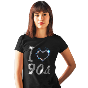 I Love Nineties 90s Crystal Rhinestone Design Ladies T-Shirts or Vests - Crystal Design 4 U