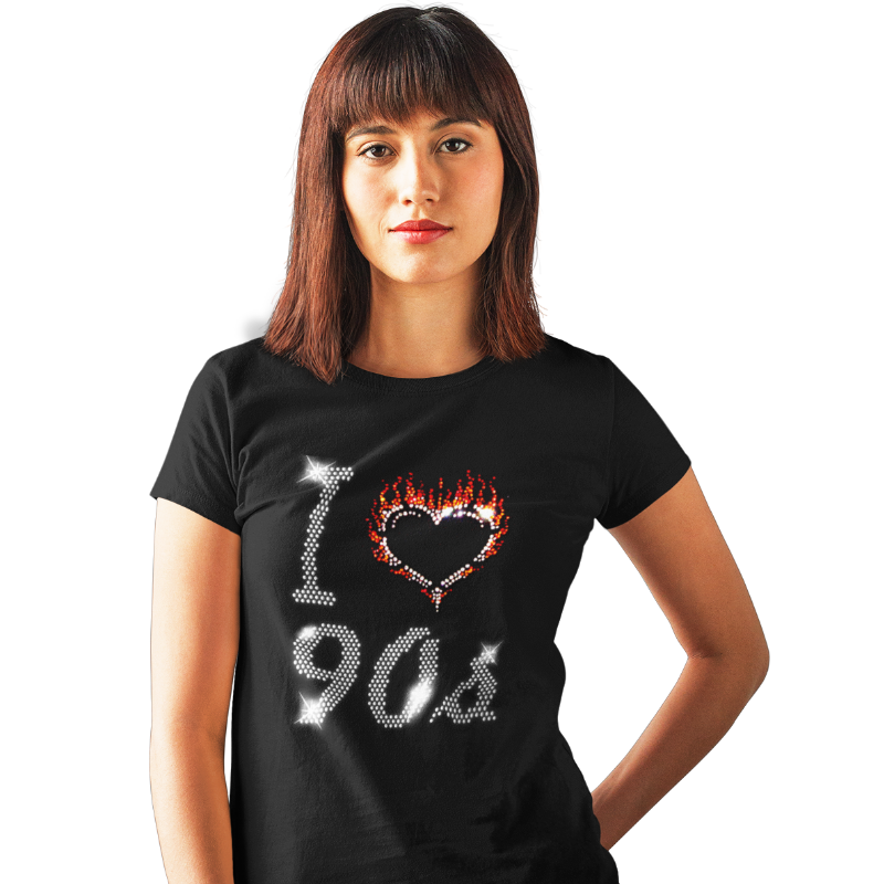 I Love Nineties 90s Crystal Rhinestone Design Ladies T-Shirts or Vests - Crystal Design 4 U