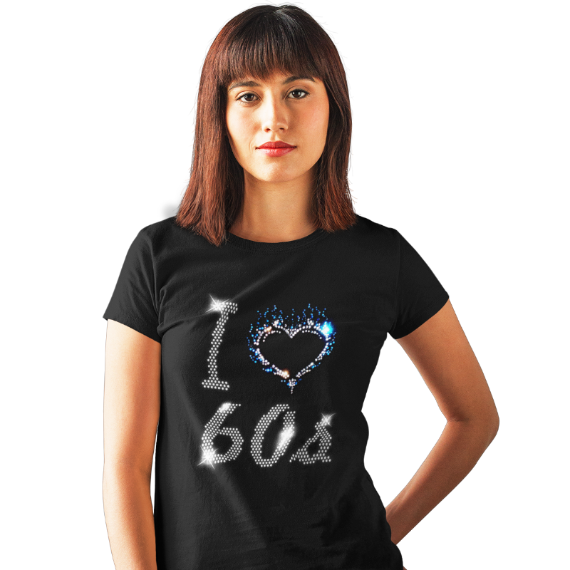 I Love 60s Sixties Crystal Rhinestone Design Ladies T-Shirts or Vests - Crystal Design 4 U