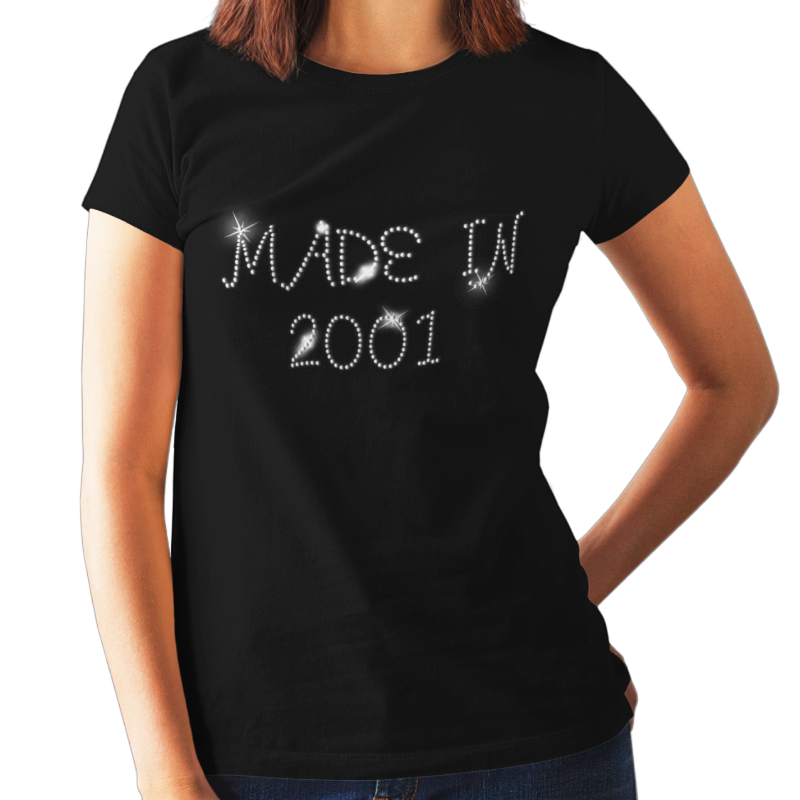 Made in 2001 (18th Birthday) Crystal Rhinestone Ladies T-Shirt or Vest - Crystal Design 4 U