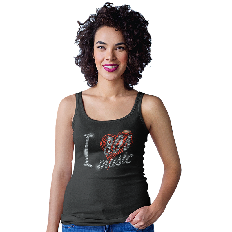 I Love Eighties 80s Music Crystal Rhinestone Design T-Shirts or Vests - Crystal Design 4 U