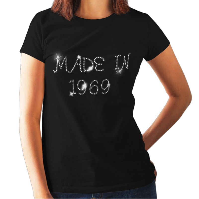 Made in 1969 (50th Birthday) Crystal Rhinestone Ladies T-Shirt or Vest - Crystal Design 4 U