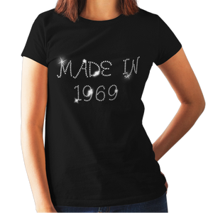 Made in 1969 (50th Birthday) Crystal Rhinestone Ladies T-Shirt or Vest - Crystal Design 4 U
