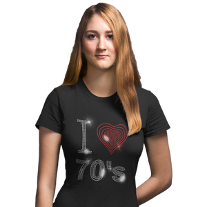 I Love Seventies 70s Rhinestud Design T-Shirts or Vests - Crystal Design 4 U