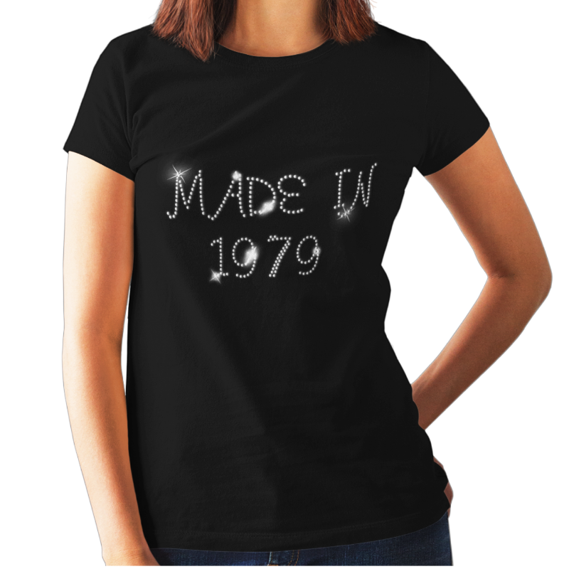 Made in 1979 (40th Birthday) Crystal Rhinestone Ladies T-Shirt or Vest - Crystal Design 4 U