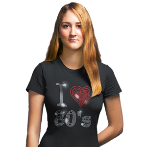 I Love Eighties 80s Rhinestud Design T-Shirts or Vests - Crystal Design 4 U