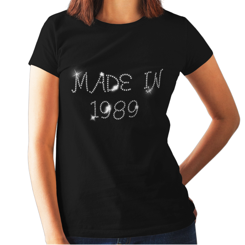 Made in 1989 (30th Birthday) Crystal Rhinestone Ladies T-Shirt or Vest - Crystal Design 4 U