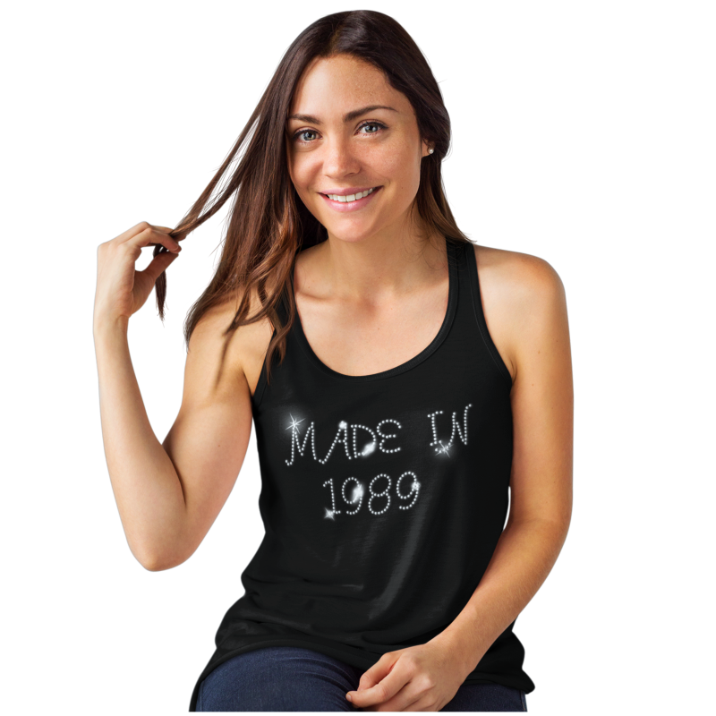 Made in 1989 (30th Birthday) Crystal Rhinestone Ladies T-Shirt or Vest - Crystal Design 4 U
