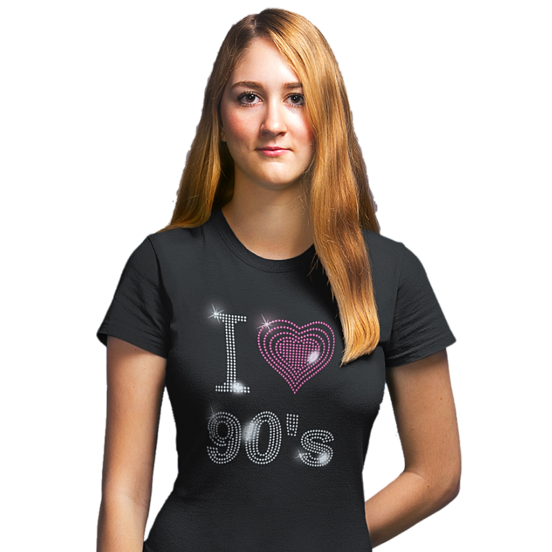 I Love Nineties 90s Rhinestud Design T-Shirts or Vests - Crystal Design 4 U