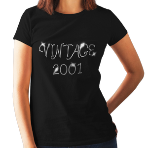 Vintage 2001 (18th Birthday) Crystal Rhinestone Ladies T-Shirt or Vest - Crystal Design 4 U