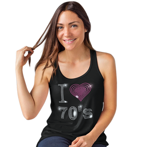 I Love Seventies 70s Rhinestud Design T-Shirts or Vests - Crystal Design 4 U