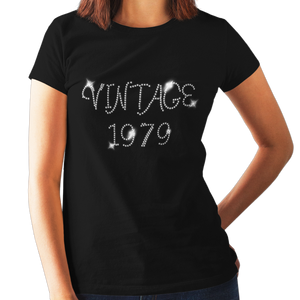Vintage in 1979 (40th Birthday) Crystal Rhinestone Ladies T-Shirt or Vest - Crystal Design 4 U