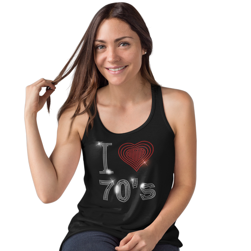 I Love Seventies 70s Rhinestud Design T-Shirts or Vests - Crystal Design 4 U