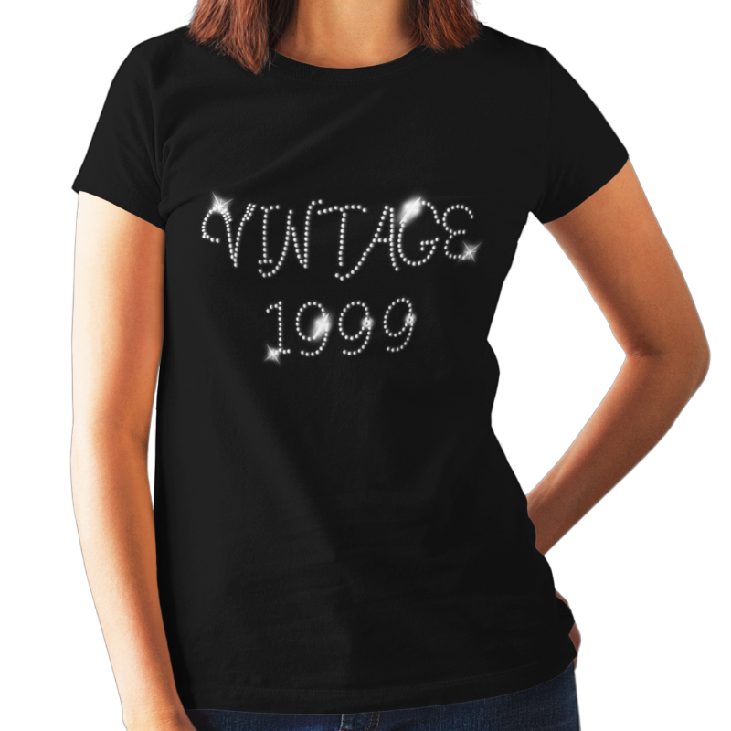 Vintage 1999 (20th Birthday) Crystal Rhinestone Ladies T-Shirt or Vest - Crystal Design 4 U